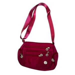 EUC Jingpin red crossbody bag sporty zip up many compartments bag